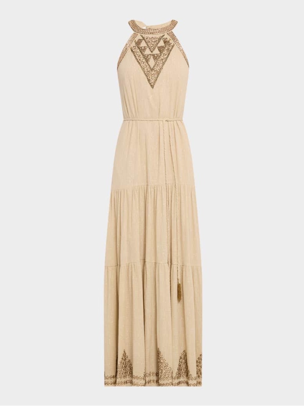 Kobi Halperin NWT Paige Beaded Tiered Halter Maxi Dress